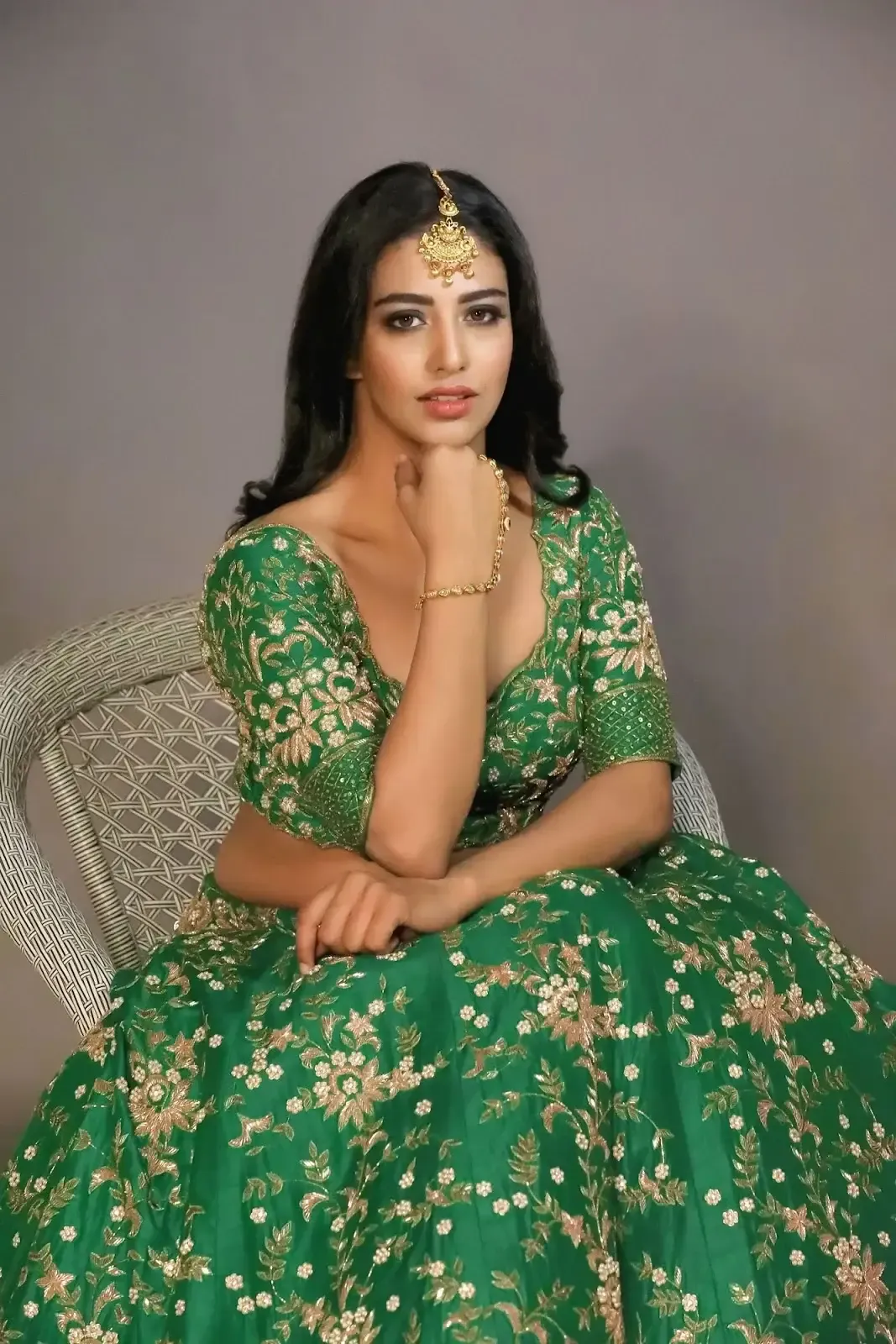 Indian Actress Daksha Nagarkar in Traditional Green Lehenga Choli